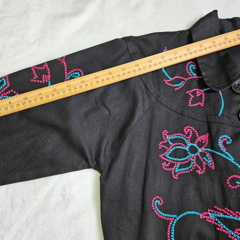 Choices Jacket Large Black Pink Floral Embroidered Rodeo Boho Cowgirl Western